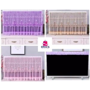 Indoor TV Cover with Front Flap Soft Lace Fabric Universal Flat Screen Dust Protector Exquisite for your Living Room