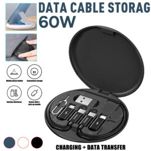 USB Adapter, Micro USB Charging Cable with USB C Lightning Adapter, Lightning to USB C Adapter, Multi Charging Cable Storage Box Contains SIM Card Holder