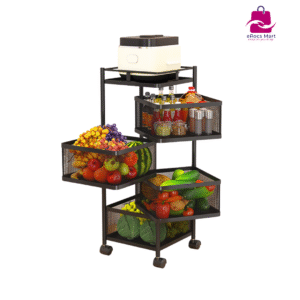 4-Layer Square Kitchen Rack – Stainless Steel Storage Shelf with Wheels Bangladesh
