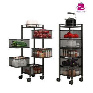 5-Layer Square Kitchen Rack – Stainless Steel Storage Shelf with Wheels Bangladesh